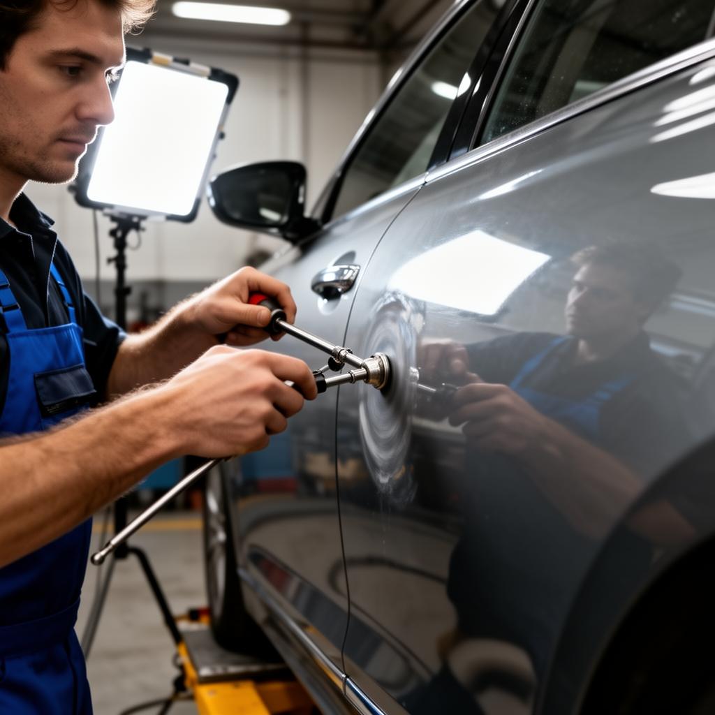 Martelinho de ouro sendo aplicado em carro de luxo
